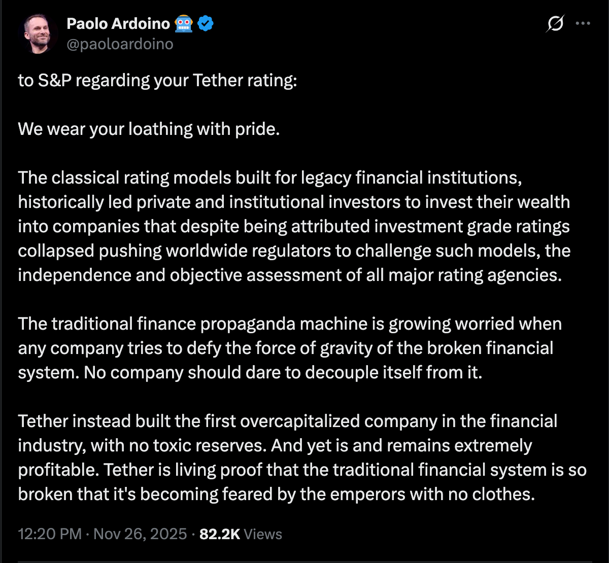 S&P rebaja la calificación de la paridad de USDT con el dólar a la puntuación más baja Tether, Stablecoin