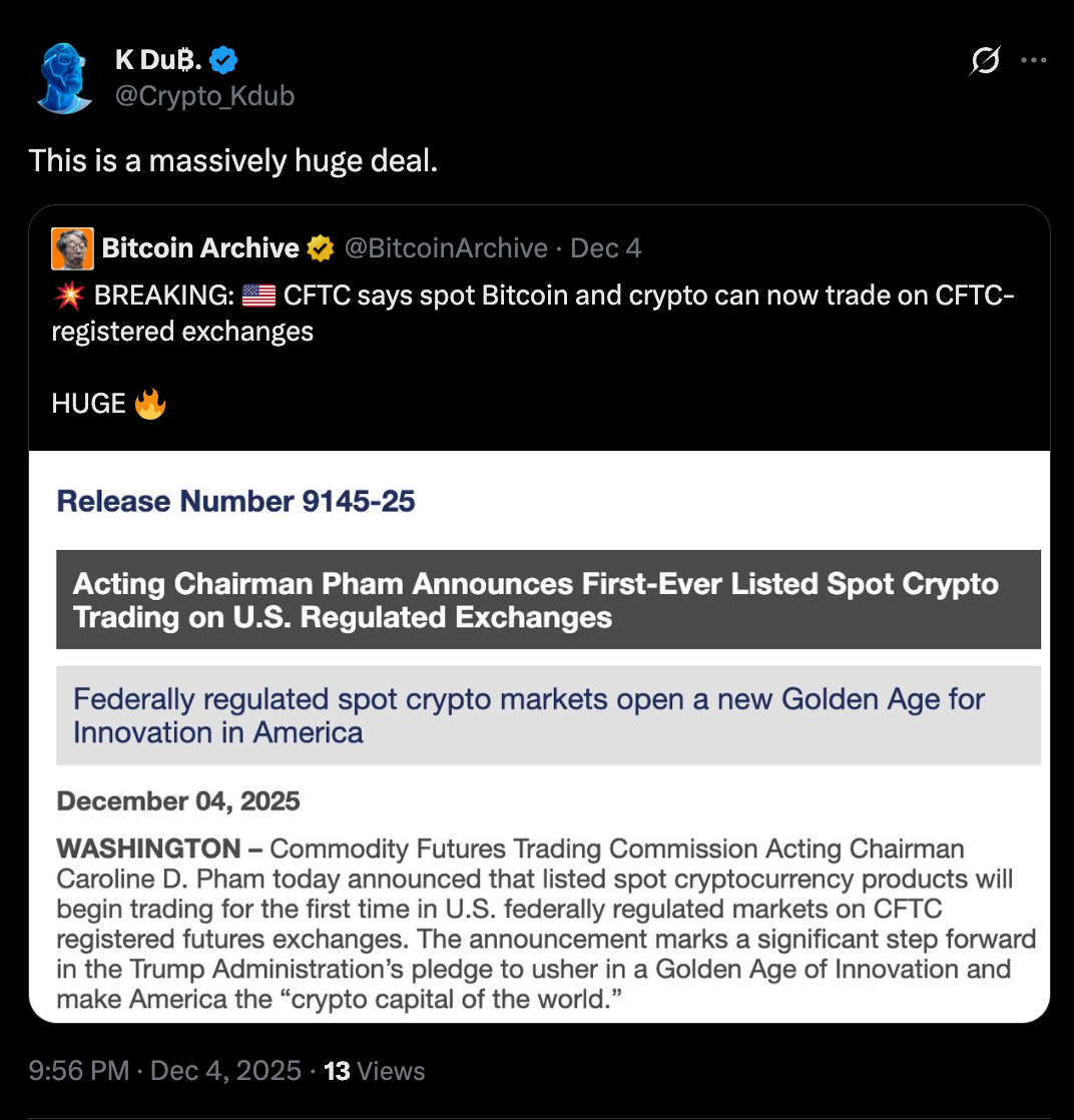 Por qué el comercio al contado de Bitcoin y Ethereum aprobado por la CFTC es un "negocio importante"