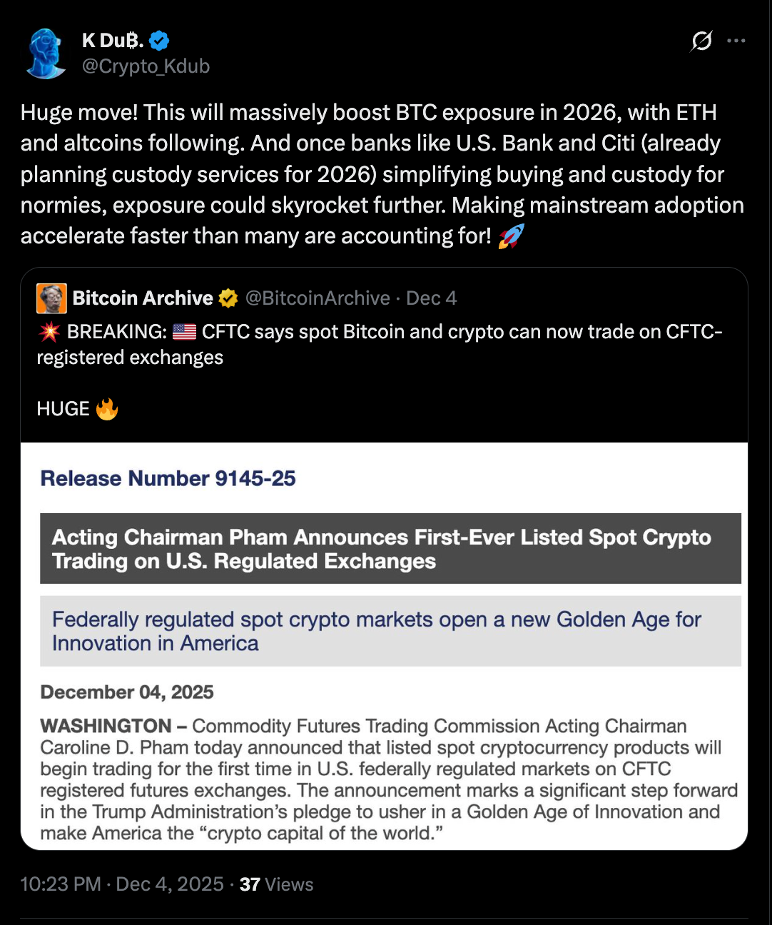 Por qué el comercio al contado de Bitcoin y Ethereum aprobado por la CFTC es un "negocio importante"