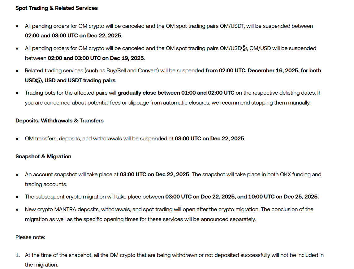 CEO de Mantra instó a holders de OM a retirar de OKX debido a un plan de migración "inexacto"