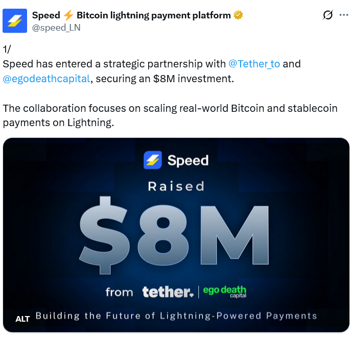 Tether lidera una financiación de 8 millones de dólares para una startup de Lightning enfocada en stablecoins Tether lidera una financiación de 8 millones de dólares para una startup de Lightning enfocada en stablecoins