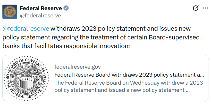 La Fed de EEUU retiró directriz que impedía a sus bancos interactuar con criptomonedas La Fed de EEUU retiró directriz que impedía a sus bancos interactuar con criptomonedas