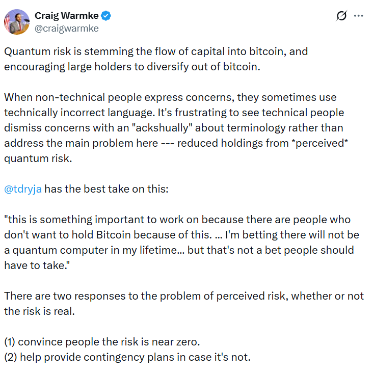 Ejecutivos cripto creen que la preocupación por el riesgo cuántico de Bitcoin está afectando su precio Ejecutivos cripto creen que la preocupación por el riesgo cuántico de Bitcoin está afectando su precio