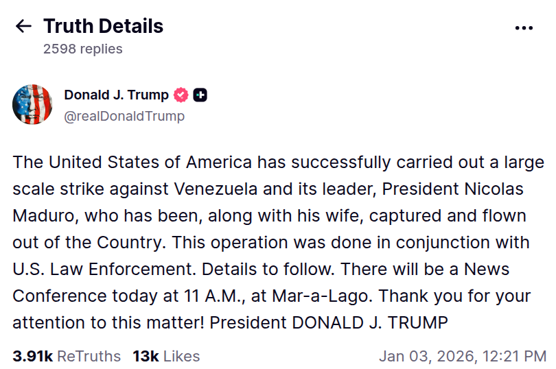El precio de BTC alcanzó los USD 90K mientras el mundo mira lo que pasa en Venezuela El precio de BTC alcanzó los USD 90K mientras el mundo mira lo que pasa en Venezuela