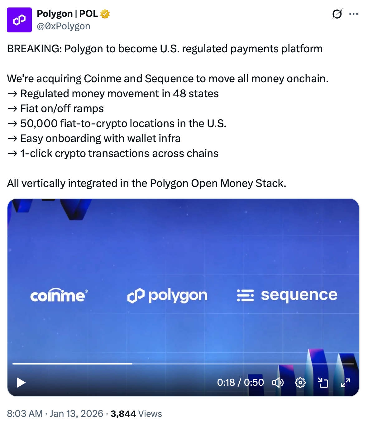 Polygon invirtió USD 250M en Coinme y Sequence para potenciar pagos con stablecoins Polygon invirtió USD 250M en Coinme y Sequence para potenciar pagos con stablecoins