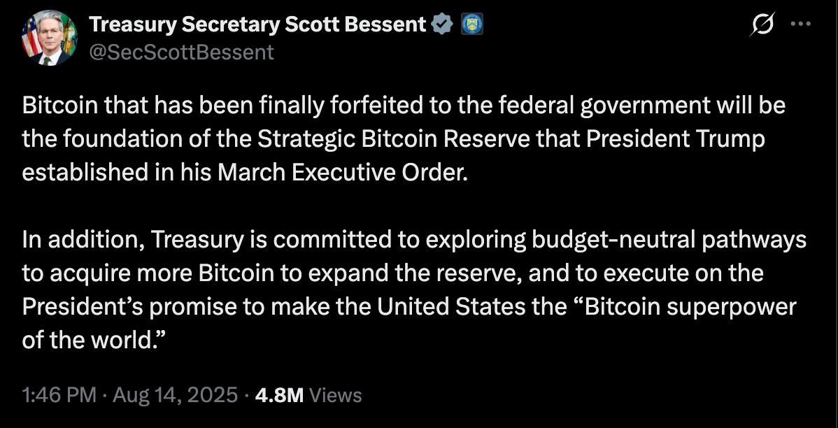 EEUU no "rescatará" Bitcoin, según el Secretario del Tesoro de EEUU Gobierno de EE. UU., Estados Unidos, Reserva de Bitcoin