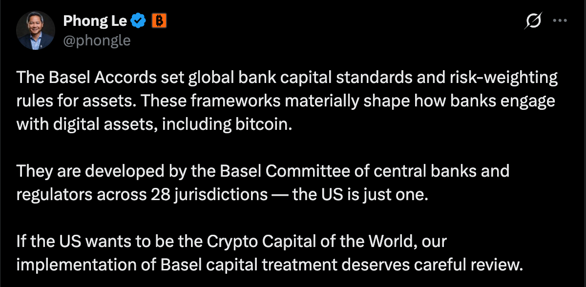 Ejecutivos de una empresa con tesorería de BTC pidieron la reforma de la ponderación de riesgo del 1.250% en Basilea III Banca, Bancos, Basilea