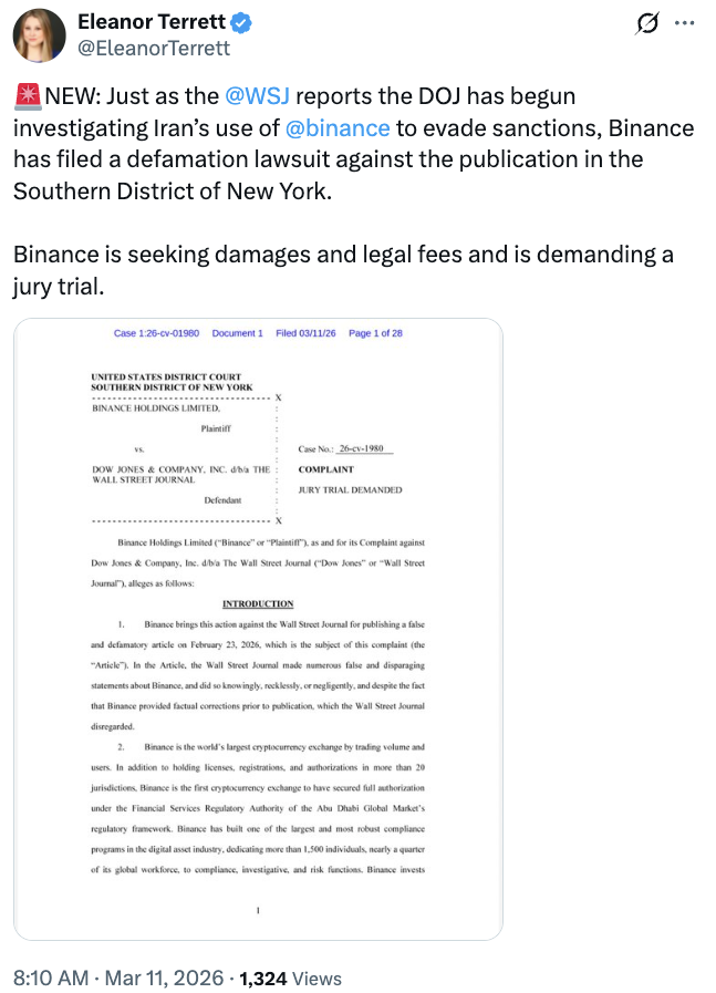 Binance demandó a The Wall Street Journal por un reporte sobre una supuesta investigación del DOJ por ayudar a Irán a evadir sanciones de EEUU Criptomonedas, Irán, Changpeng Zhao, Estados Unidos, Binance, Sanciones