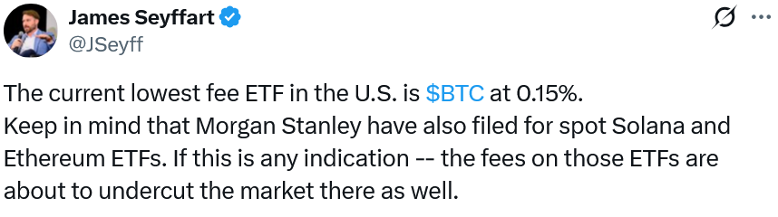Morgan Stanley fija una comisión del 0,14% para su ETF de Bitcoin, la más baja del mercado si se aprueba Morgan Stanley fija una comisión del 0,14% para su ETF de Bitcoin, la más baja del mercado si se aprueba